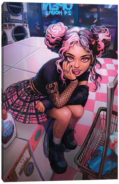 Midnight Laundromat Canvas Art Print - Ivy Dolamore