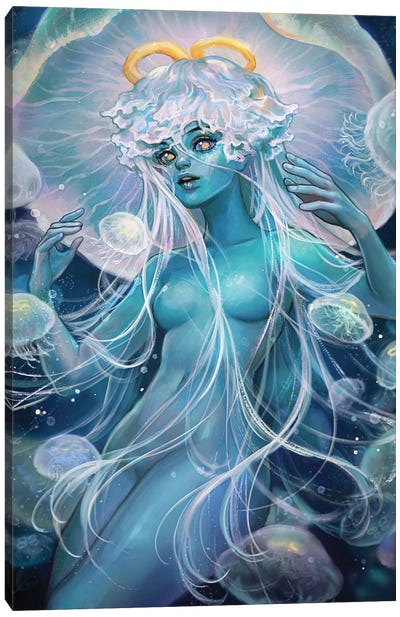 Deepwater Halo Canvas Art Print - Jellyfish Art