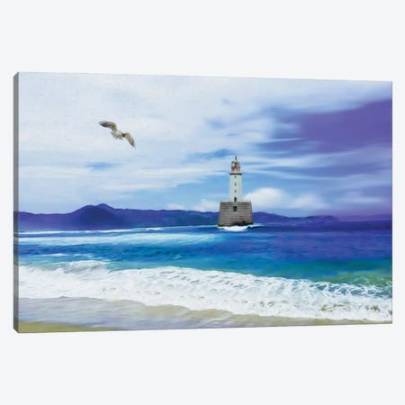 Seagull Lighthouse And Sea Canvas Print #IVG101} by Ievgeniia Bidiuk Canvas Print