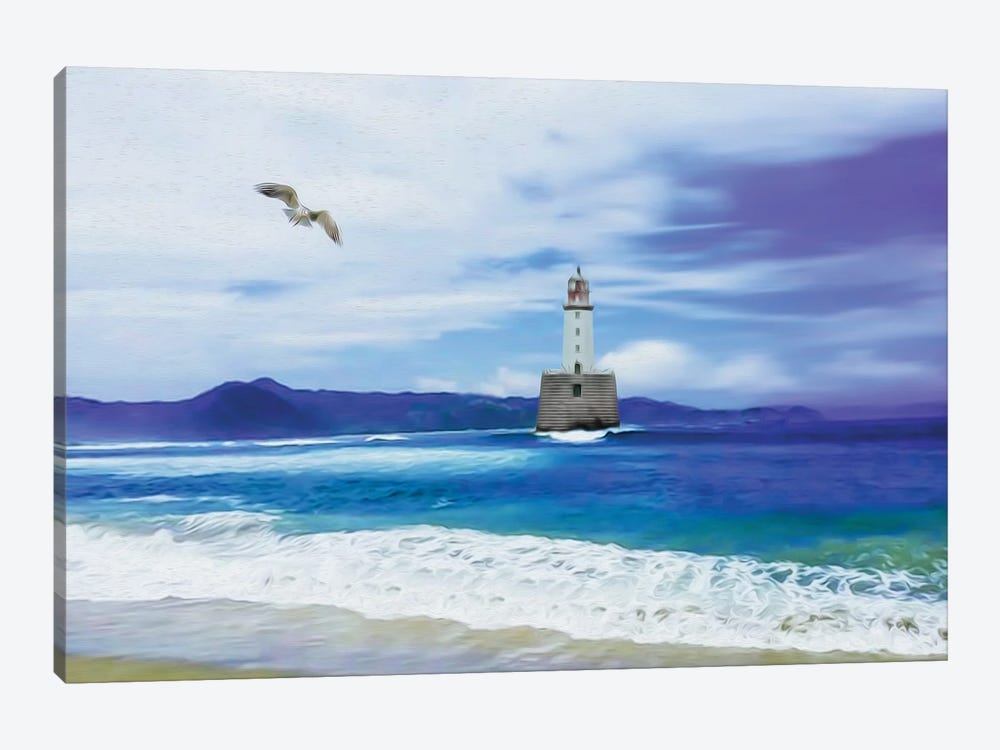 Seagull Lighthouse And Sea by Ievgeniia Bidiuk 1-piece Canvas Art