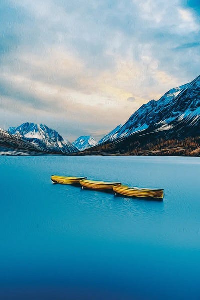 Canoes: Yellow Canoe On The Lake by Ievgeniia Bidiuk