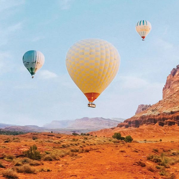 Canvas Print: Hot Air Balloons Over Texas Desert by Ievgeniia Bidiuk