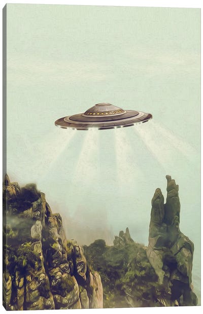 UFO Over Rocky Mountain Peaks Canvas Art Print - UFO Art