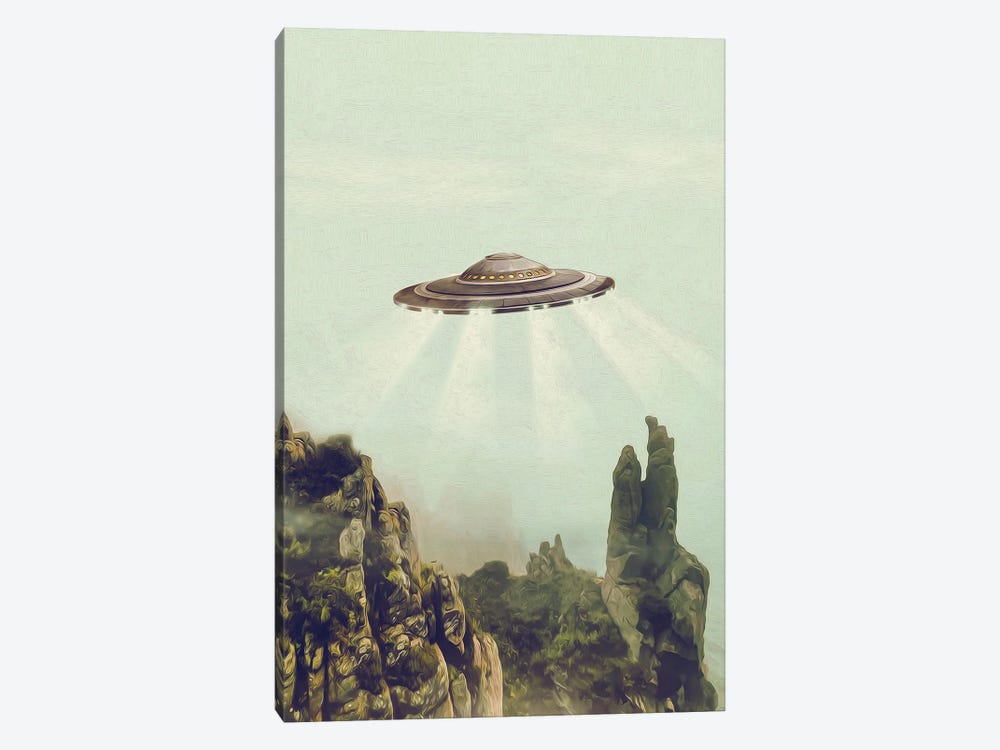 UFO Over Rocky Mountain Peaks by Ievgeniia Bidiuk 1-piece Art Print