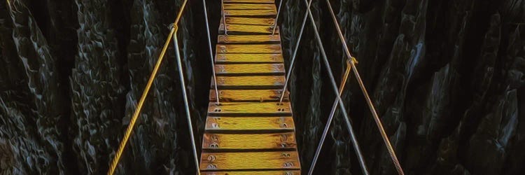 Hanging Rope Bridge In Yellow by Ievgeniia Bidiuk wall art