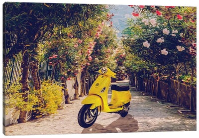 Scooter On An Old Italian Street Canvas Art Print - Scooters