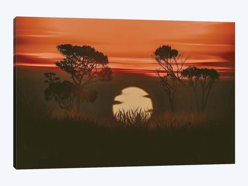 Orange Sunset In The Meadow by Ievgeniia Bidiuk 1-piece Canvas Art