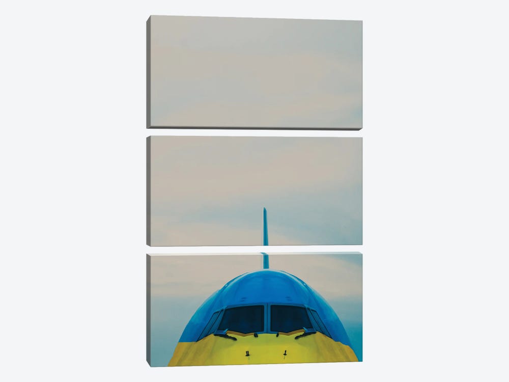 Cockpit Of Blue And Yellow Aircraft by Ievgeniia Bidiuk 3-piece Canvas Art Print