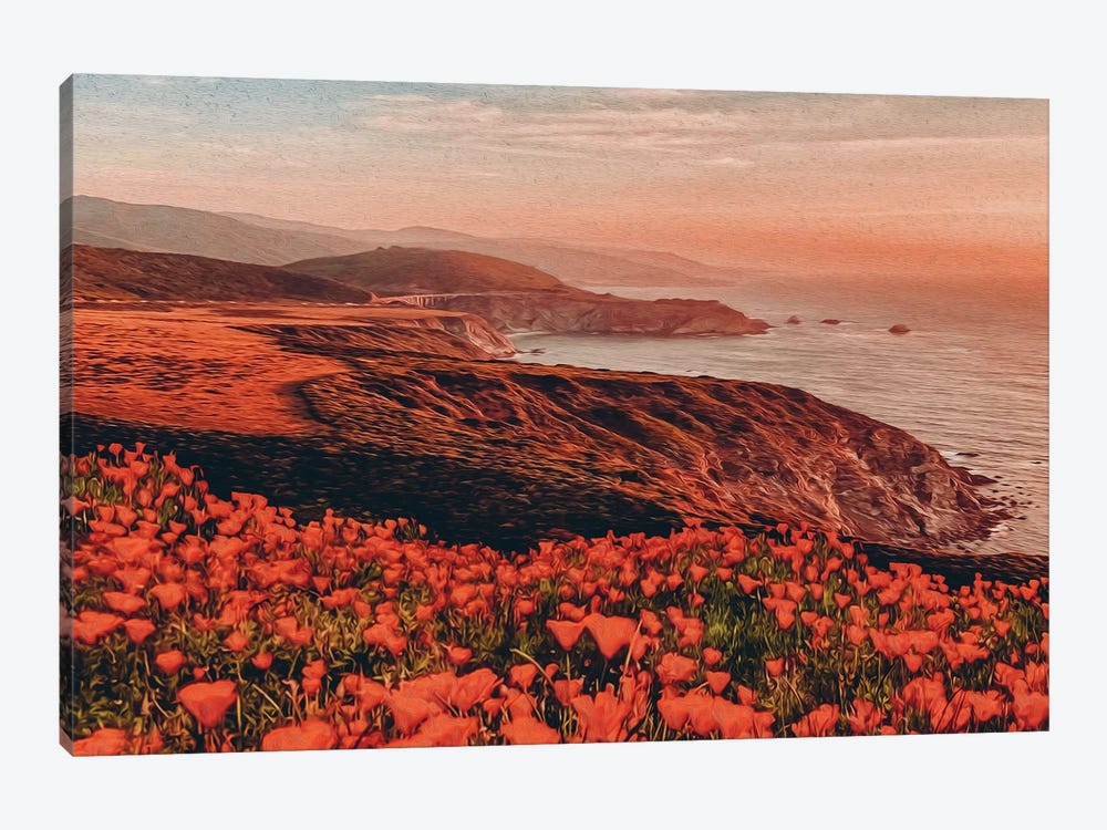Blooming Poppy Meadow Against by Ievgeniia Bidiuk 1-piece Canvas Print