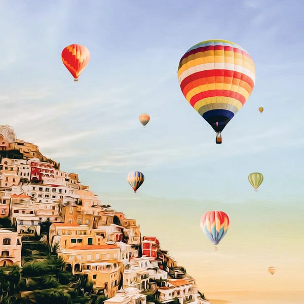 Hot Air Balloons: Multicolored Balloons Over The Old City by Ievgeniia Bidiuk