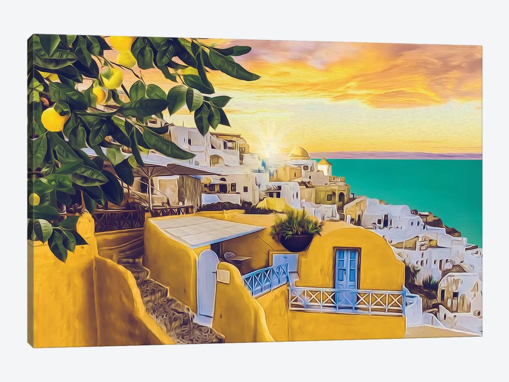 Santorini At Sunset by Ievgeniia Bidiuk 1-piece Canvas Artwork