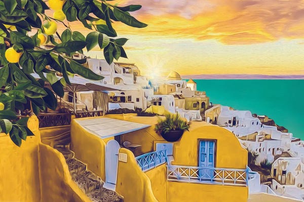 Mediterranean Décor: Santorini At Sunset by Ievgeniia Bidiuk