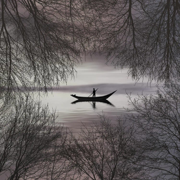 Silhouettes Of A Man In A Boat