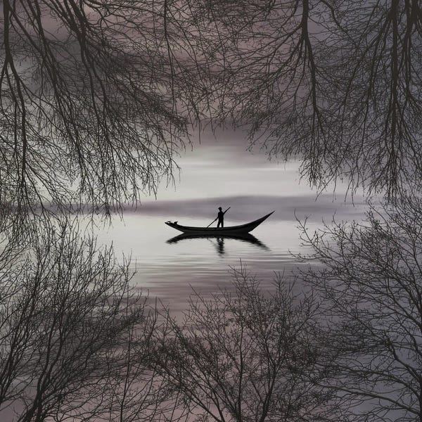 Rowboats: Silhouettes Of A Man In A Boat by Ievgeniia Bidiuk
