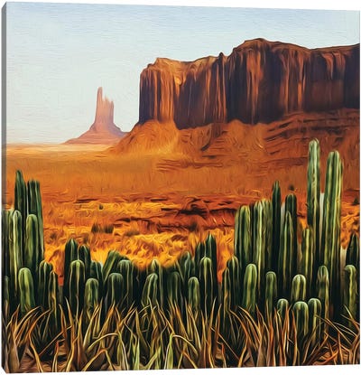 Сacti In The Texas Desert Canvas Art Print - Ievgeniia Bidiuk
