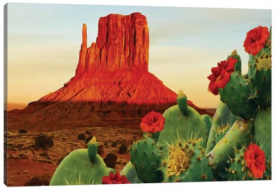 Blooming Cactus In Texas Canvas Art Print - Self-Taught Women Artists