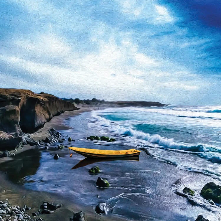 Yellow Canoe On The Ocean