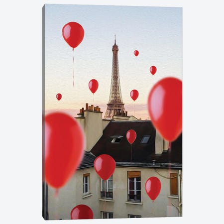 Red Balloons Over Paris Canvas Print #IVG150} by Ievgeniia Bidiuk Canvas Artwork