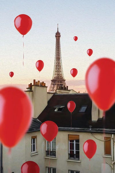 Balloons: Red Balloons Over Paris by Ievgeniia Bidiuk