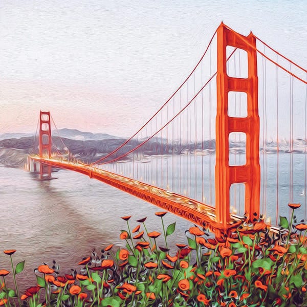 Golden Gate Bridge: Golden Gate Bridge With Flowers by Ievgeniia Bidiuk