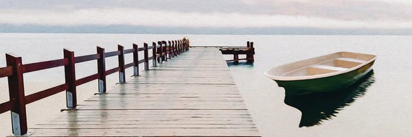 Rowboats: Green Boat Near The Wooden Pier by Ievgeniia Bidiuk
