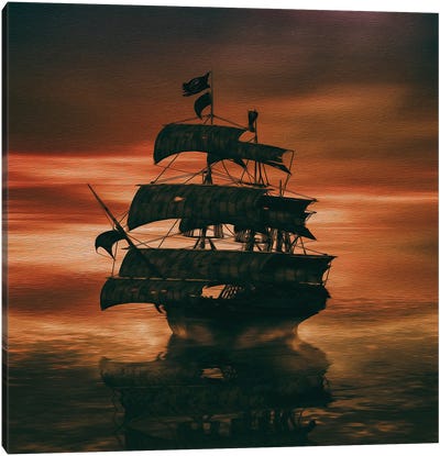 Pirate Sailboat Canvas Art Print - Ievgeniia Bidiuk