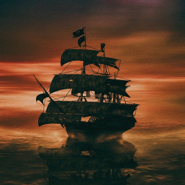 Ievgeniia Bidiuk: Pirate Sailboat by Ievgeniia Bidiuk