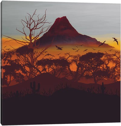 Orange Fog At The Foot Of The Volcano Canvas Art Print - Volcano Art