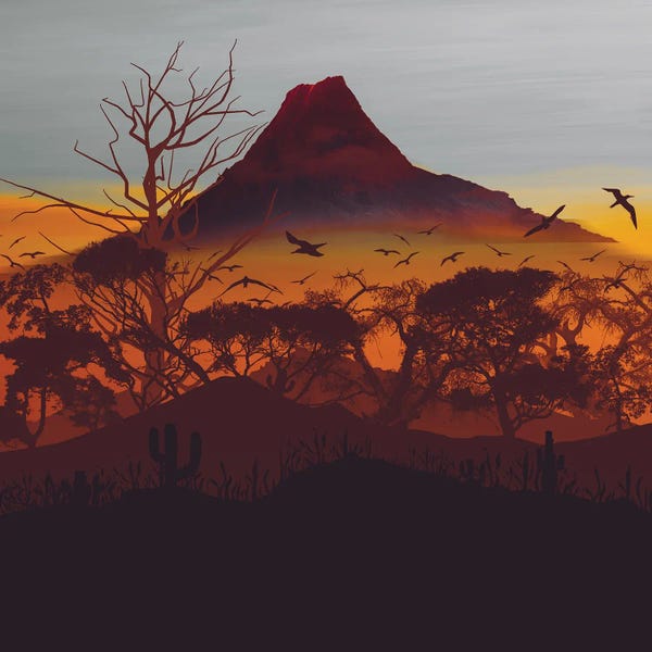 Volcanoes: Orange Fog At The Foot Of The Volcano by Ievgeniia Bidiuk