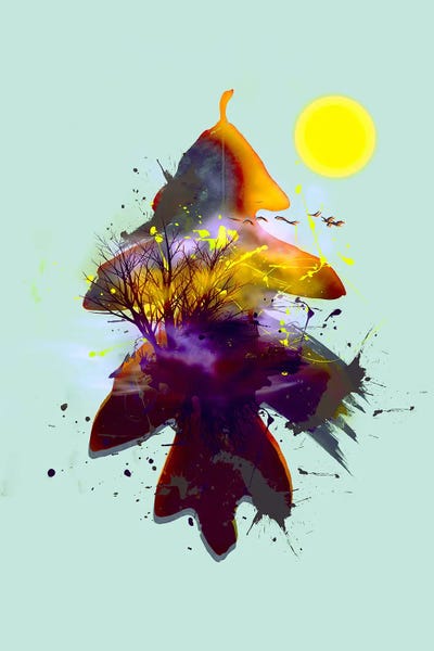 Ievgeniia Bidiuk: Abstract Landscape On The Background Of An Oak Leaf by Ievgeniia Bidiuk