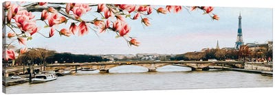 Blooming Magnolia Over Paris Canvas Art Print - Magnolia Art