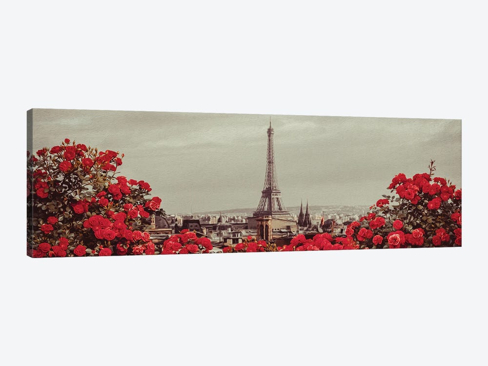 Vintage Paris Background With Flowers by Ievgeniia Bidiuk 1-piece Canvas Art