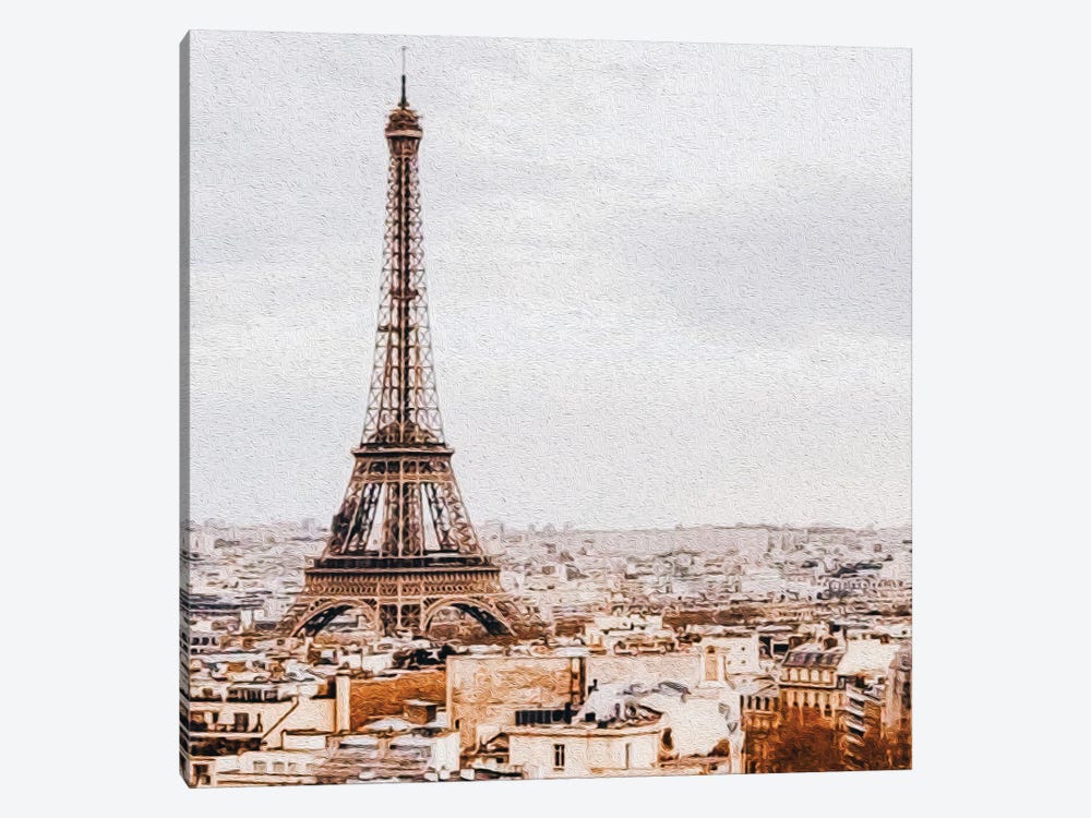 Eiffel Tower Vintage Postcard by Ievgeniia Bidiuk 1-piece Canvas Art Print