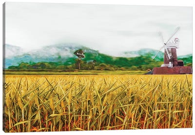 Ripe Ears Of Bread On The Background Of The Mill Canvas Art Print - Watermill & Windmill Art