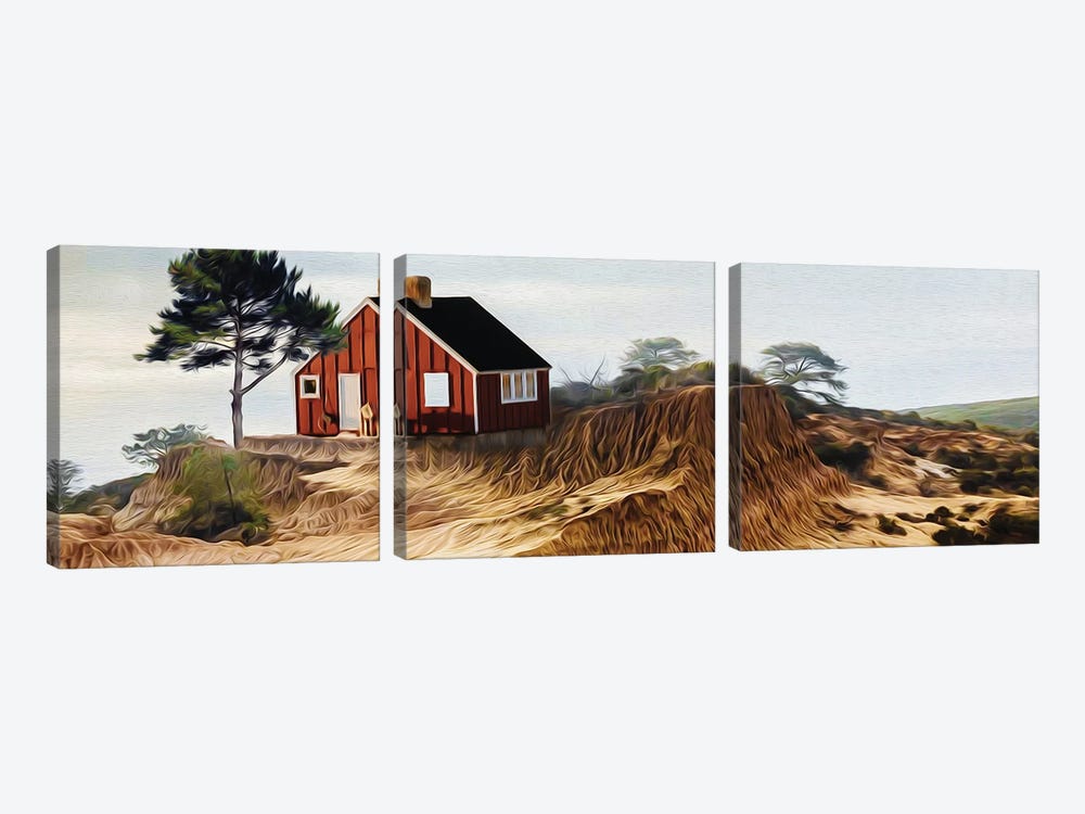 House On A Hill Near The Sea by Ievgeniia Bidiuk 3-piece Canvas Art Print