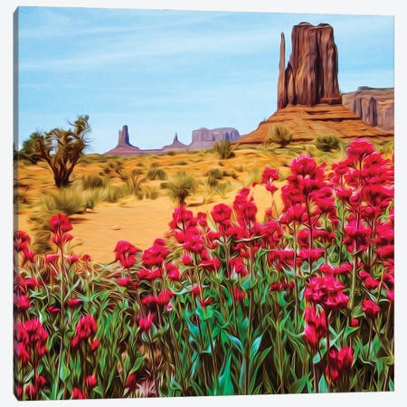 Blooming Red Flowers Against The Background Of The Texas Desert Canvas Print #IVG244} by Ievgeniia Bidiuk Art Print