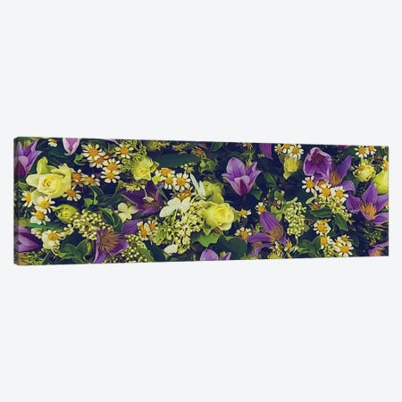 Background From Flowers Of Daisies, Yellow Roses, Purple Clematis And White Lilac Canvas Print #IVG255} by Ievgeniia Bidiuk Canvas Artwork