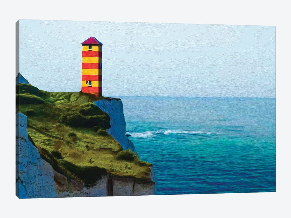 A Tall Tower With Red And White Stripes On The Edge Of The Stone Bank by Ievgeniia Bidiuk 1-piece Art Print