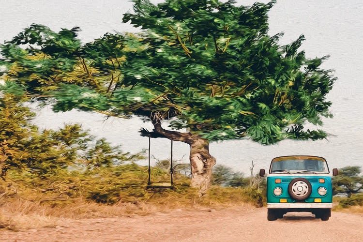 Colored Minibus On The Background Of African Nature