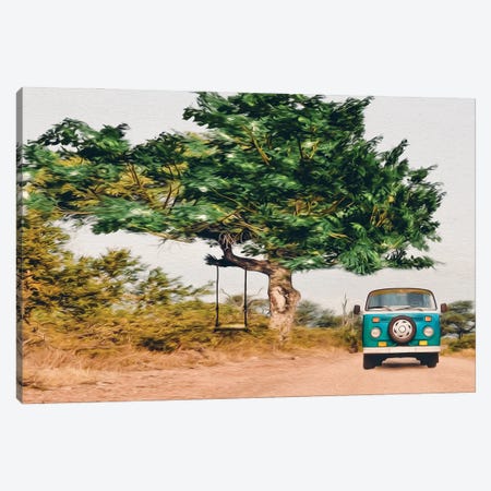 Colored Minibus On The Background Of African Nature Canvas Print #IVG260} by Ievgeniia Bidiuk Canvas Wall Art