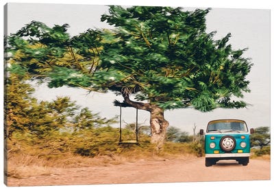 Colored Minibus On The Background Of African Nature Canvas Art Print - Volkswagen