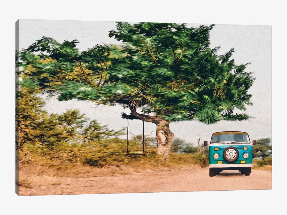 Colored Minibus On The Background Of African Nature by Ievgeniia Bidiuk 1-piece Canvas Art Print