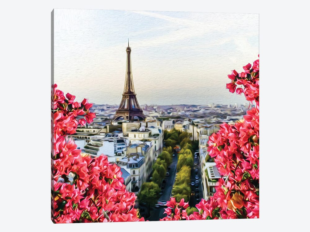 Blooming Begonia Against The Background Of Paris by Ievgeniia Bidiuk 1-piece Canvas Print