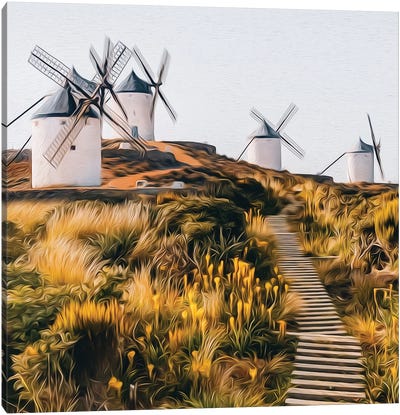 Beautiful Landscape From Old Mills In The Meadow Canvas Art Print - Watermill & Windmill Art