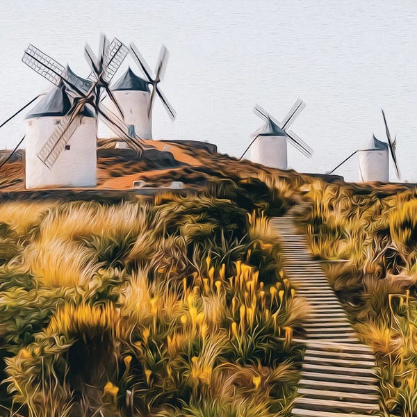 Watermills & Windmills: Beautiful Landscape From Old Mills In The Meadow by Ievgeniia Bidiuk