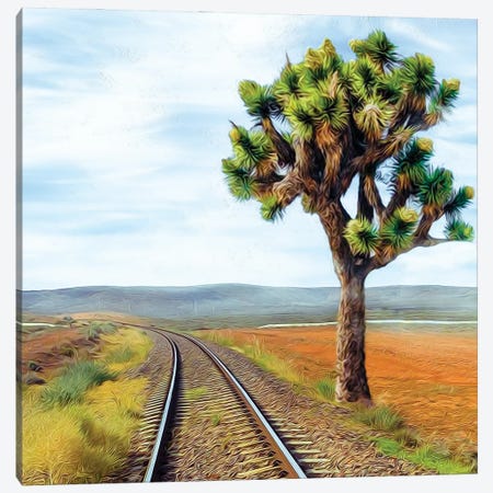Railroad In The Texas Desert Canvas Print #IVG277} by Ievgeniia Bidiuk Canvas Wall Art
