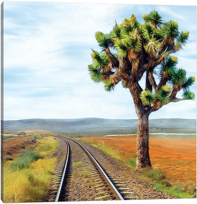 Railroad In The Texas Desert Canvas Art Print - Railroad Art