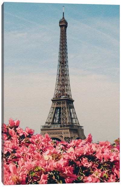 Blooming Rhododendron Against The Background Of Paris Canvas Art Print
