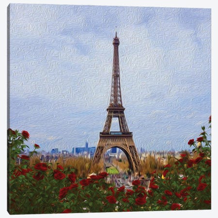 Painting Of Paris With Rose Flowers Canvas Print #IVG290} by Ievgeniia Bidiuk Canvas Art Print