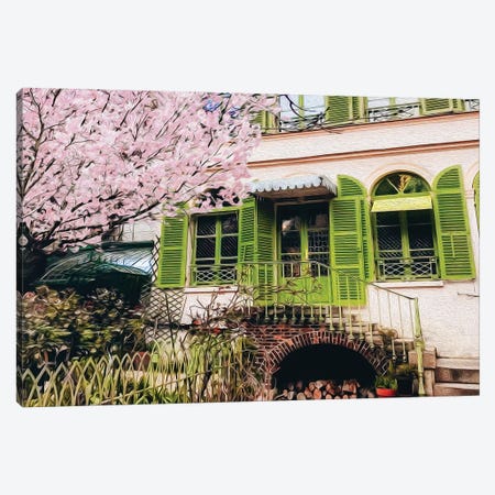 Blooming Sakura On The Background Of A House With Shutters Canvas Print #IVG296} by Ievgeniia Bidiuk Canvas Art